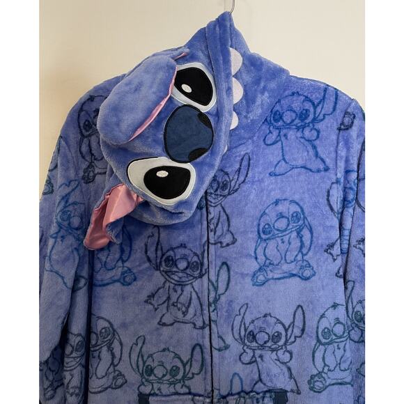 Disney Lilo & Stitch Pajama PJ Jumpsuit One Piece Sleepwar Adult XL Hood - Picture 6 of 9